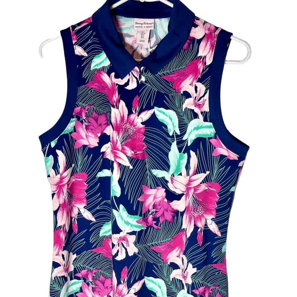 NWT Tommy Bahama Womens Active Golf Floral Zip Front Sleeveless Shirt
